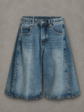 Men's Washed Wide-Leg Denim Shorts