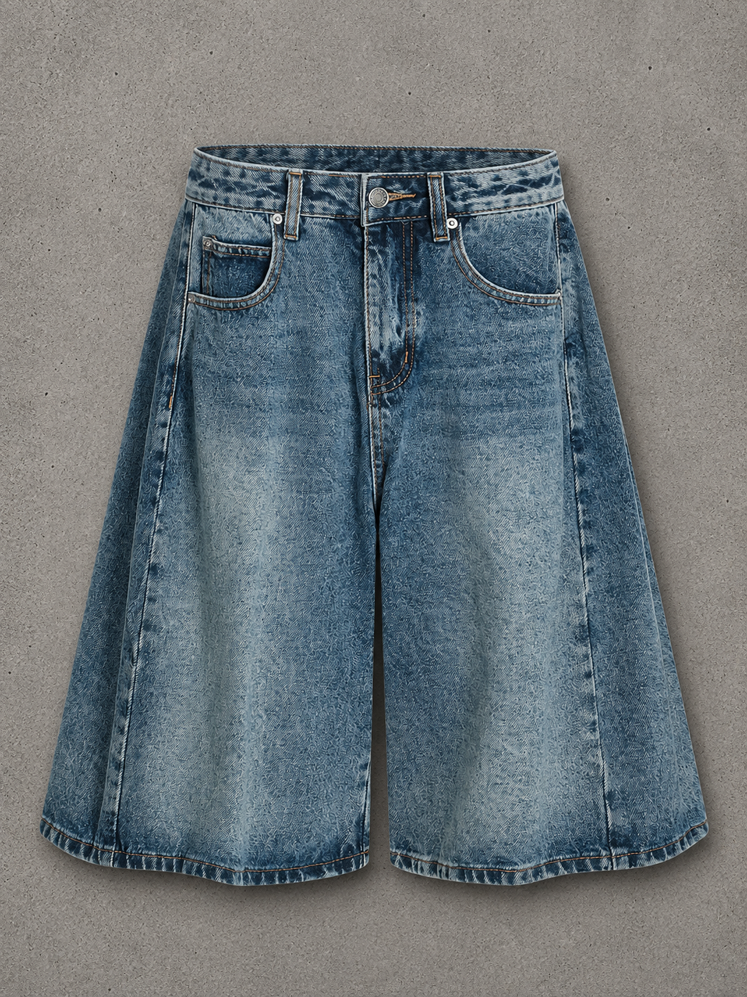 Men's Washed Wide-Leg Denim Shorts