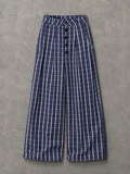 Men's Wide Leg Plaid Button-Front Pants