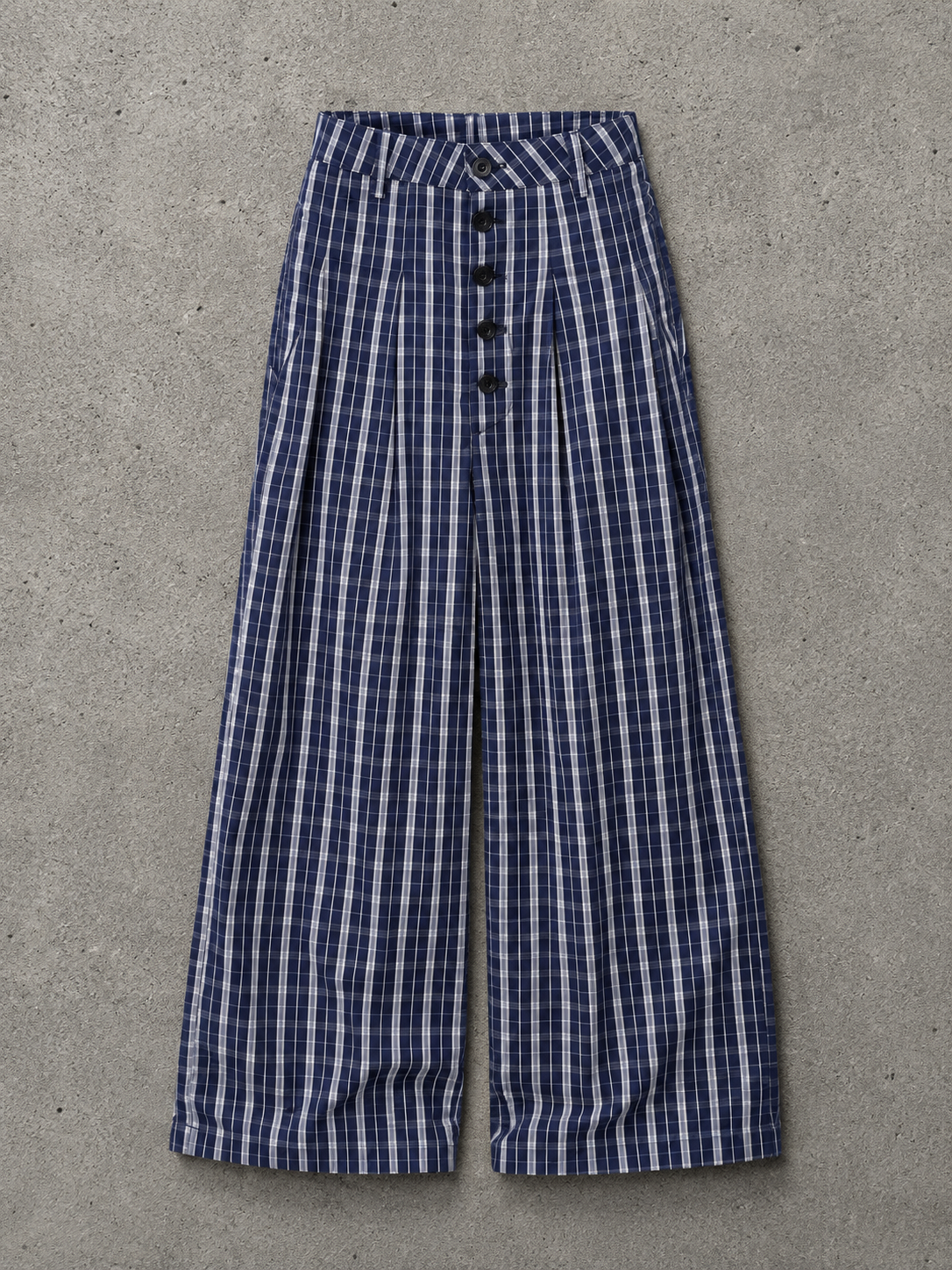 Men's Wide Leg Plaid Button-Front Pants